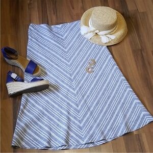 Talbots 100% Linen Blue White Striped Maxi Skirt